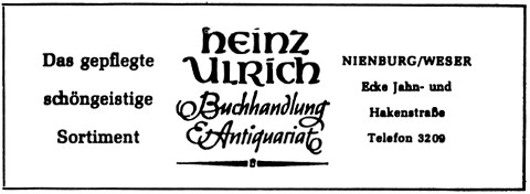Heinz Ulrich Buchhandlung Antiquariat Anzeige im Strebergarten